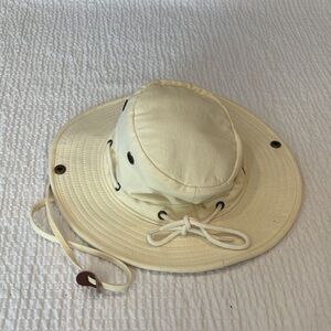 Bush line Cream Canvas Wide Brim Boonie  Hat with Chin Strap